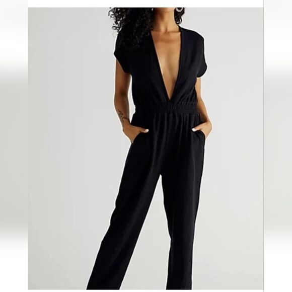 Free People Pants - Free People Black Deep V-Neck Jumpsuit